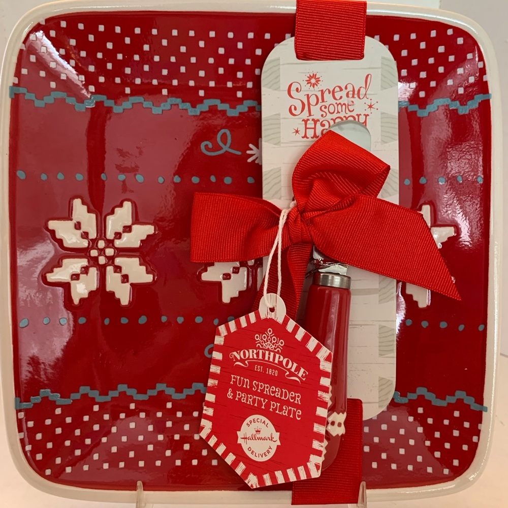 Hallmark Northpole Party Plate& Spreader Set Red & White Christmas NOS